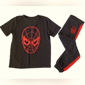 Marvel Spider-Man Black and Red Graphic Tee and Pant Set Size Boy 7 EUC